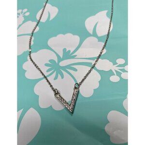 Letter "V" Silver Tone Crystal Pendant Necklace Chain Women's Jewelry